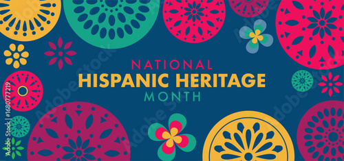 National Hispanic Heritage Month celebrated from 15 September to 15 October USA. Latino American Papel Picado pattern background for greeting card, banner, poster and background.