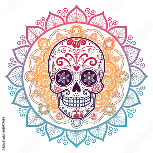 Sugar skull mandala art mexican day of the dead celebration decorative design illustration