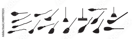 brooms silhouette white background vector illustration