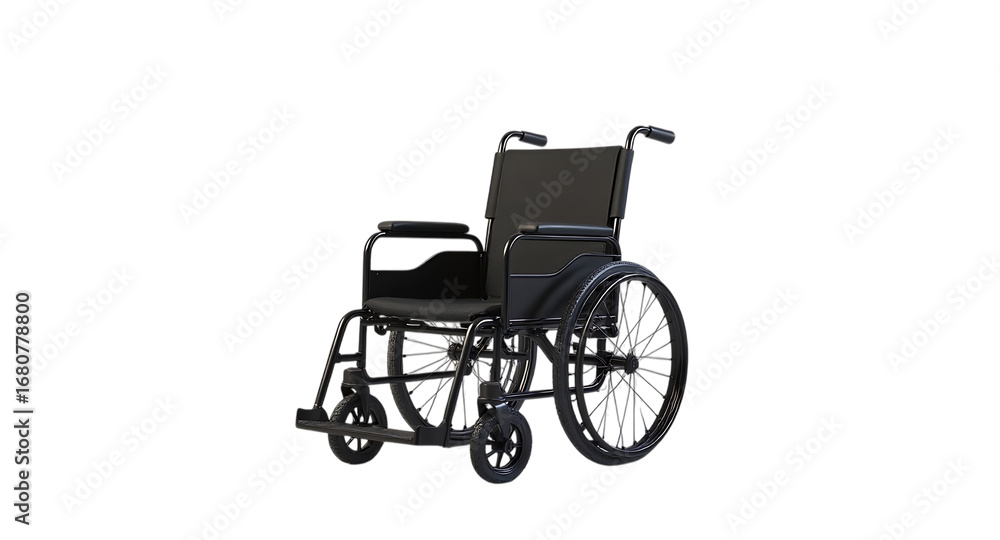 Fototapeta premium Black wheelchair isolated on transparent background for disabled or injured people