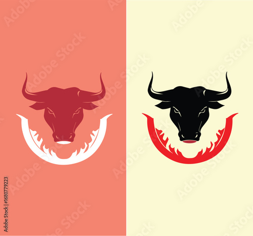 Dynamic Dark Crimson Bull Logo Design for Hat.eps