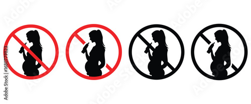 "Drug and Alcohol Prohibition Signs – No Drugs, No Alcohol, Pregnancy Safety Restriction Vector Icons Set"Web