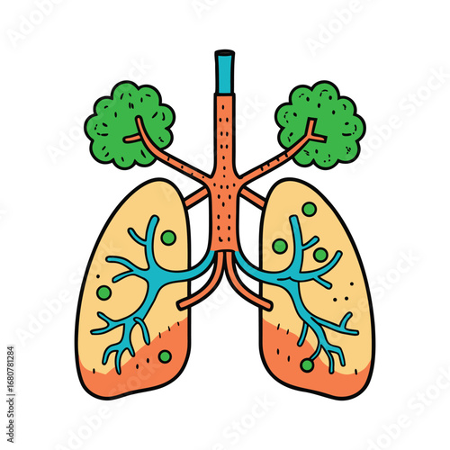 Stylized human lungs with tree branches symbolizing healthy breathing