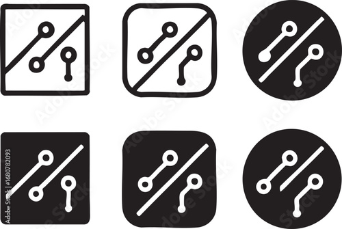 No technology icons set with circuit board design in black and white
