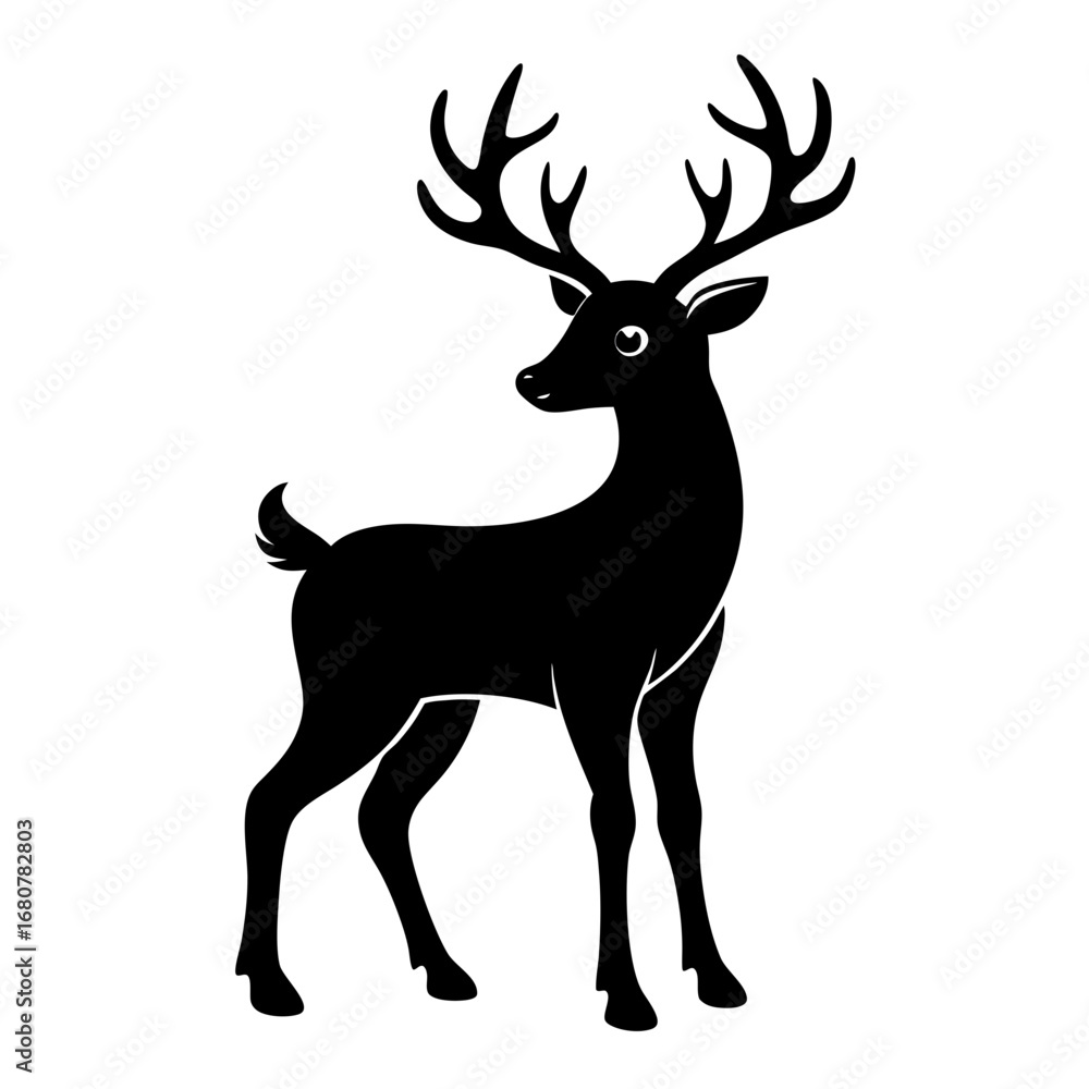 Obraz premium Reindeer vector clean black silhouette design white background