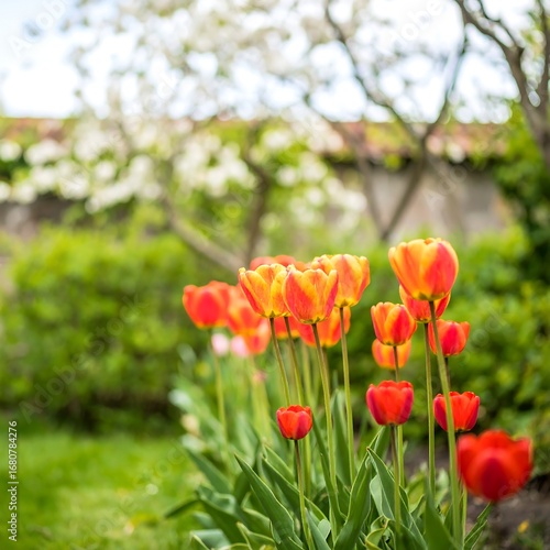 Spring tulips in a garden