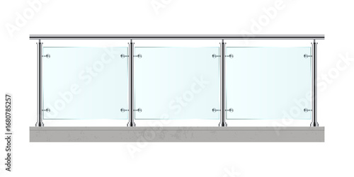 Modern Glass Balustrade: A sleek, modern glass balustrade design, perfect for balconies or decks, featuring clear glass panels held by stainless steel posts.