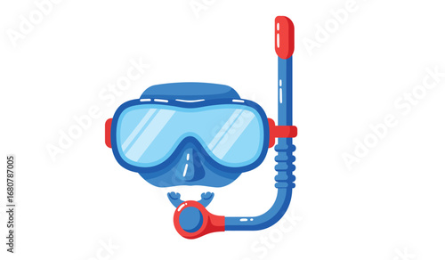 Bright blue diving mask and snorkel set with red accents perfect for underwater exploration and summer vacation activities