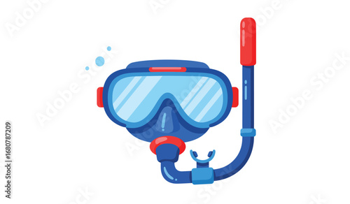 Bright blue and red snorkel mask with clear lenses and flexible tube for underwater exploration and aquatic adventures
