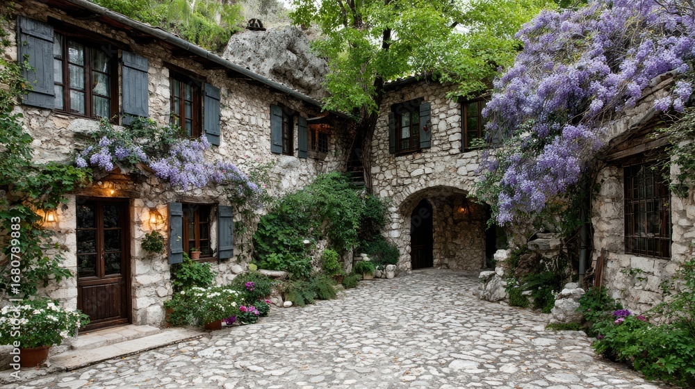 Fototapeta premium Stone Cottage with Wisteria