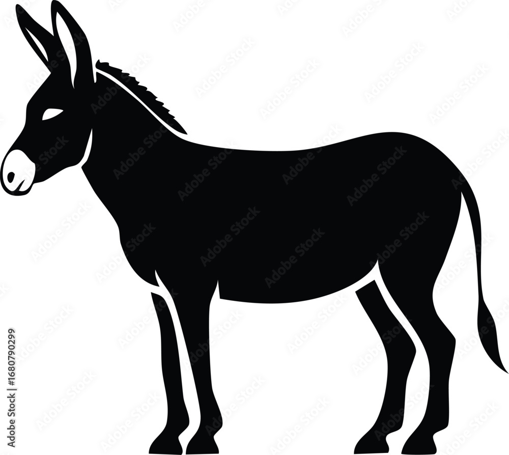 Fototapeta premium Donkey Vector Logo in Black and White, Minimal and Clean Artwork, Ideal for Wildlife Branding, Nature Illustration, and Distinctive Animal Identity 