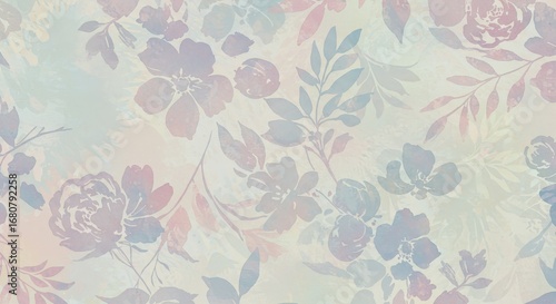 Watercolor floral pattern pastel flowers and leaves.