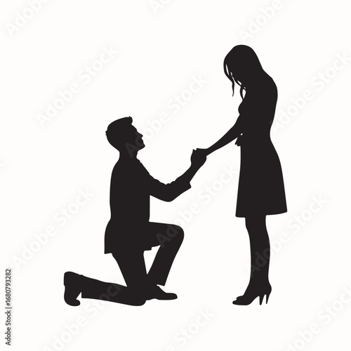 a romantic vector silhouette of a man proposing to a woman.
