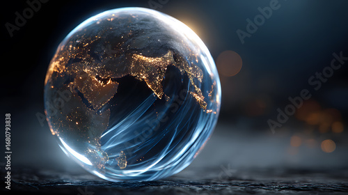 Futuristic hologram globe floating illuminated earth digital technology glowing lines night innovation blue light creative