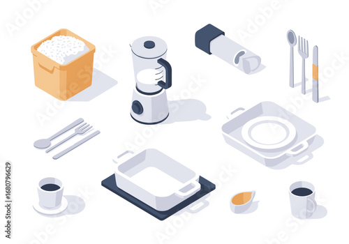 Collection of Modern Kitchen Utensils and Appliances for Home Cooking and Baking