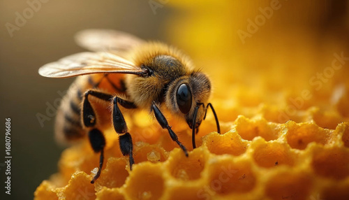Sunlit Honeycomb Macro Series — Intimate Golden Bee Close-Ups 