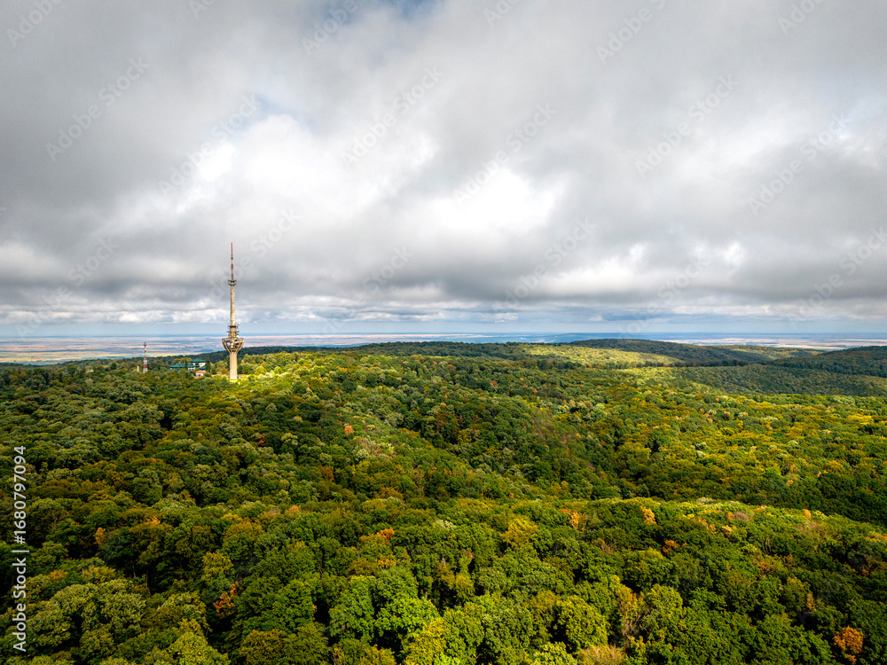 Obraz premium Destroyed TV Tower Rising Above the Forest Canopy