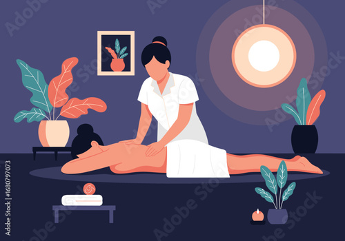 Professional Massage Therapy For Relaxation And Well Being In A Serene Spa Environment Promoting Health