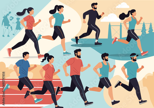 Diverse Group of People Engaging in Outdoor Running Activities Together as a Community