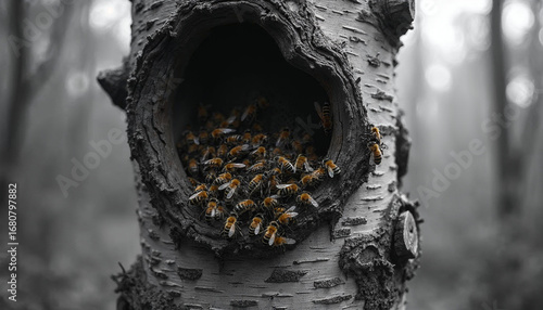 Wild Beehive Close-Ups: Natural Honeycomb, Swarming Bees and Forest Habitat Details 