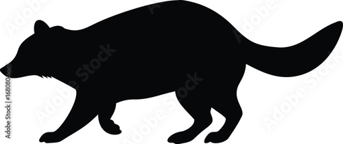 Black wolverine silhouette prowls silently, its powerful form captured in stark contrast against the backdrop