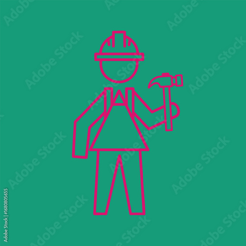 Construction worker holding a hammer, wearing a hard hat, with a simple background symbolizing safety and labor