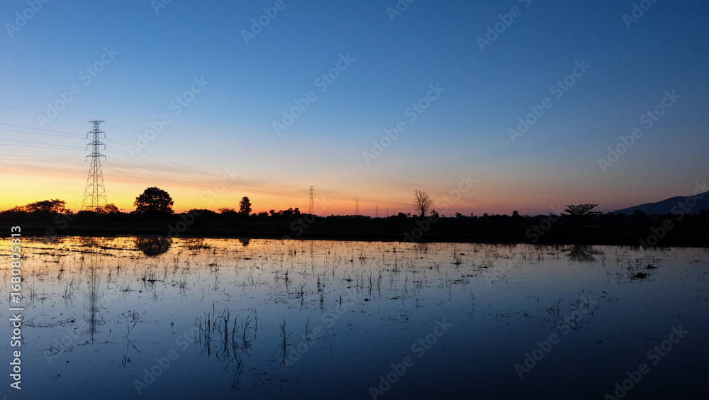 Fototapeta premium blue sunset over the lake