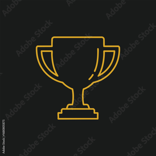 Minimalistic trophy icon in golden outline against a black background, symbolizing achievement and success in competitions
