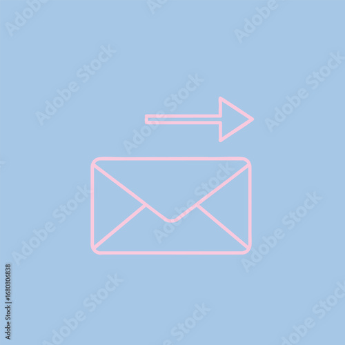 Minimalist illustration of an envelope with an arrow indicating sending, set against a soft blue background
