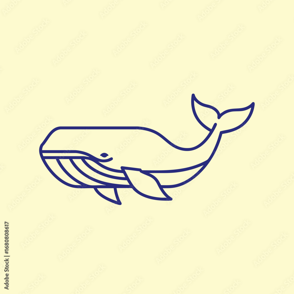 Obraz premium Minimalist illustration of a whale swimming gracefully against a soft yellow background, highlighting marine life