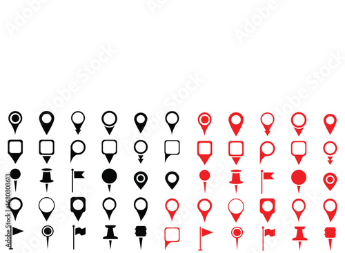 “Map Pin Location Icons Set with Route Path and Navigation Markers – Modern Place Address and Destination Pointer Symbol”
