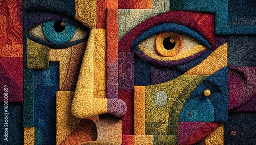 Abstract face, textured mosaic