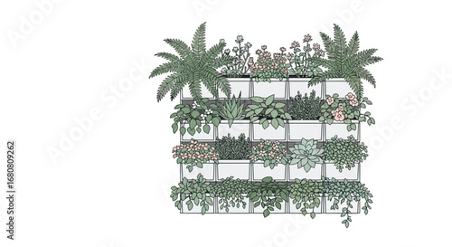 Vertical garden illustration showcasing a diverse collection of plants