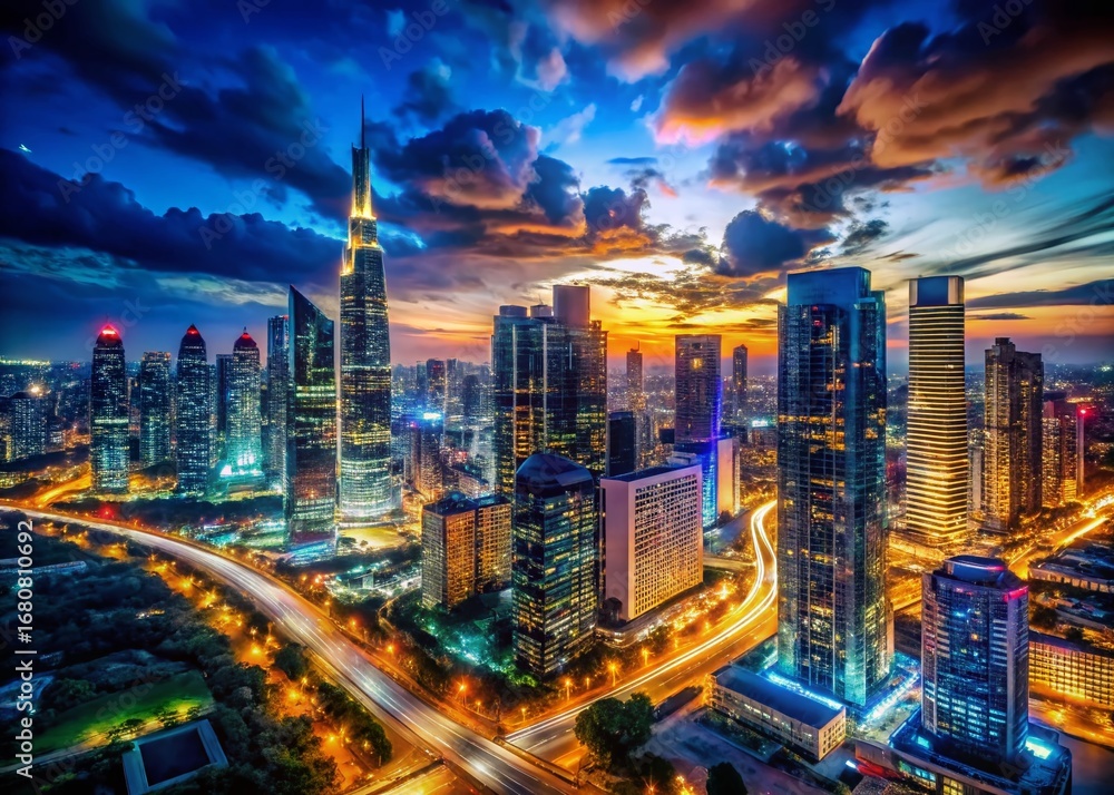 Obraz premium Night Cityscape: Exploration & Innovation - Elegant Architectural Photography