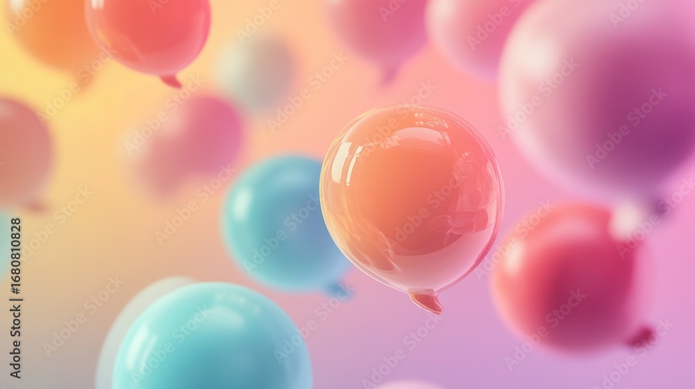 Colorful balloons floating in bright pastel background symbol of party celebration fun and happiness Colorful balloons floating in bright pastel background symbol of party celebration fun and happiness