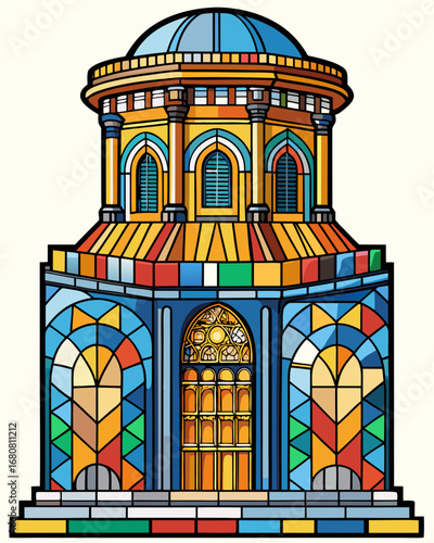 Beer tower, Stained Glass Style, white background
