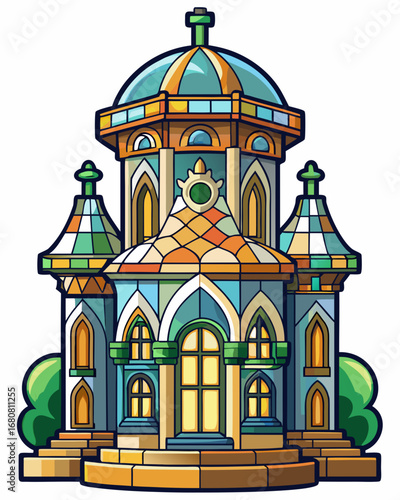 Beer tower, Stained Glass Style, white background