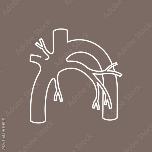 Minimalistic illustration of a heart structure showcasing arteries and veins on a muted background, ideal for educational use