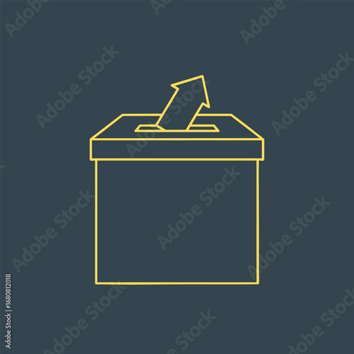 Illustration of a ballot box with an arrow indicating voting action, set against a dark background, symbolizing democracy