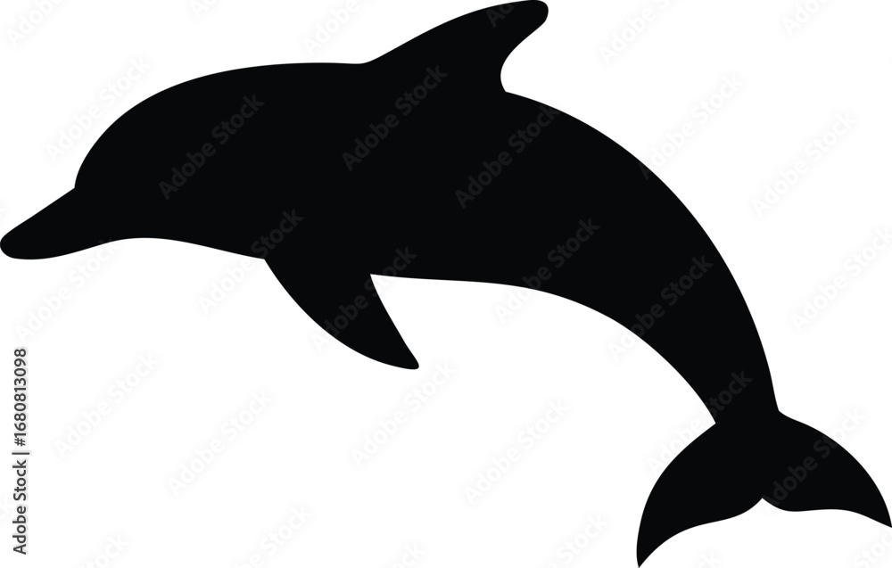 Naklejka premium Black silhouette presents dolphin leaping gracefully through ocean waters clearly depicted