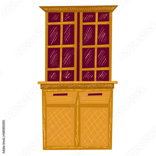 Wood cupboard with shelf. Сottagecore autumn. Cozy interior autumn design