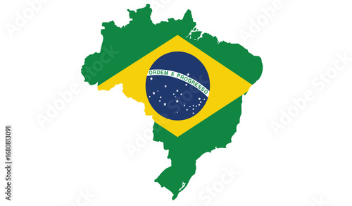 Outline of brazil filled with the national flag featuring green yellow blue and white colors representing the country s identity and patriotism