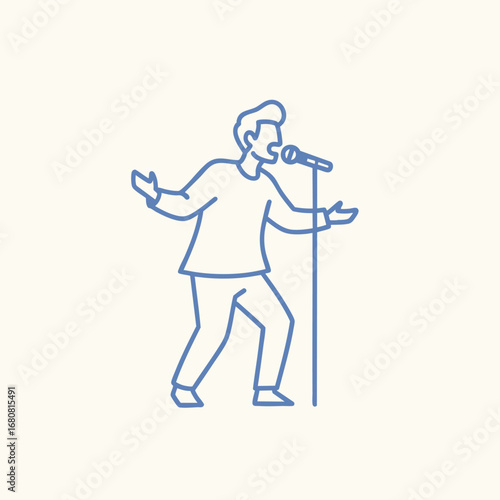A singer passionately performing on stage with a microphone, surrounded by an enthusiastic audience in a vibrant venue