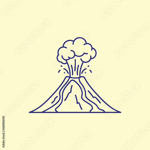 Illustration of a volcanic eruption with smoke and lava flow, set against a plain yellow background, ideal for educational use