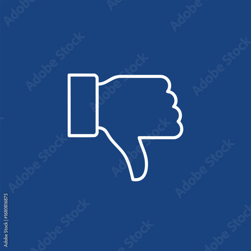 Iconic thumbs down gesture on a solid blue background, symbolizing disapproval or rejection in digital communication