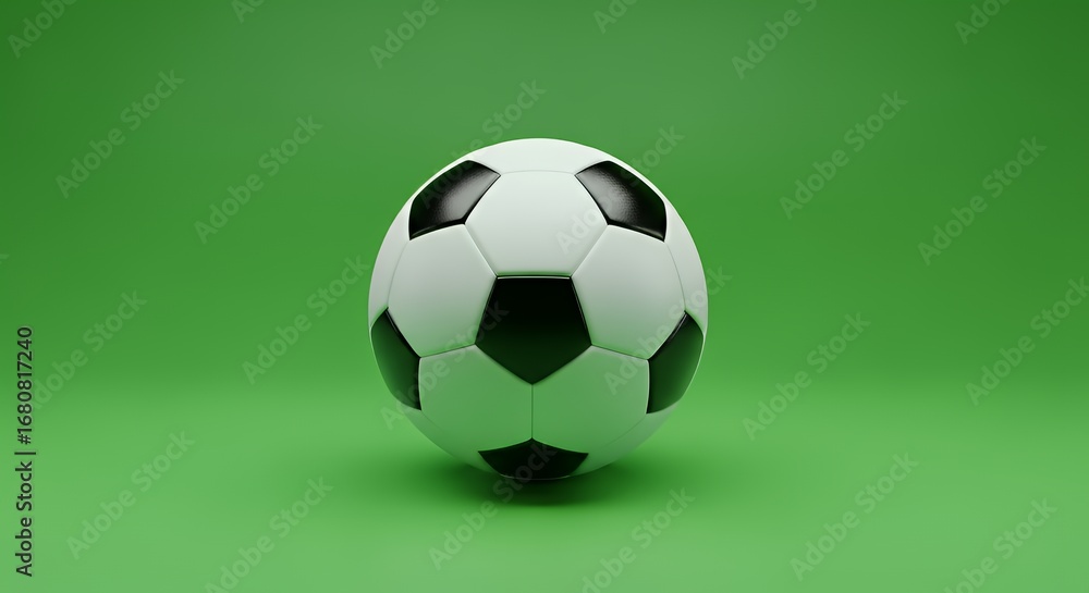 Naklejka premium Soccer Ball on Green Field with Bright Lighting and Simple Composition
