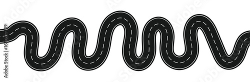 Wavy road with winding curves and horizontal path. Top view of race track and highway. Flat vector illustration isolated on white background.


