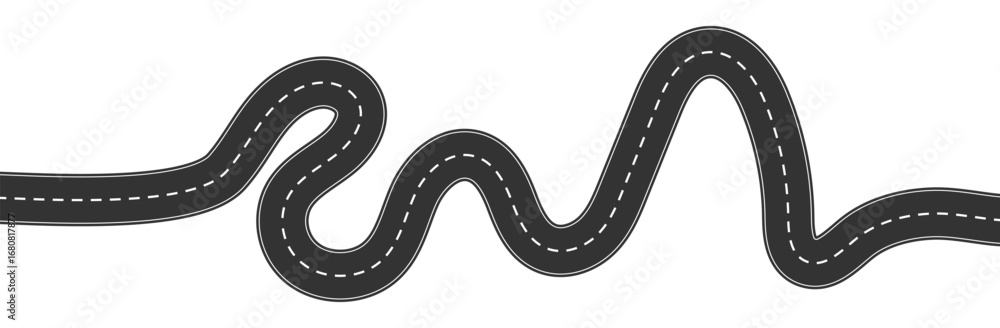 Fototapeta premium Curvy roadway elements, winding road icon vector. top view asphalt road vector template.