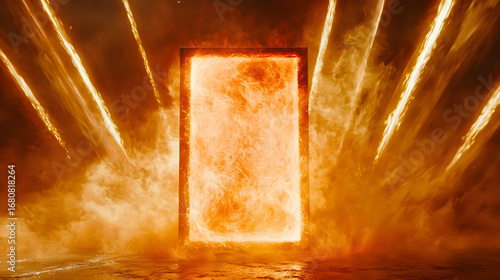 Burning Portal With Fireworks And Smoke