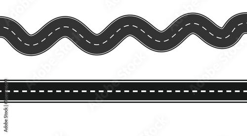 Wavy and straight road set, seamless highway asphalt vector illustration.
